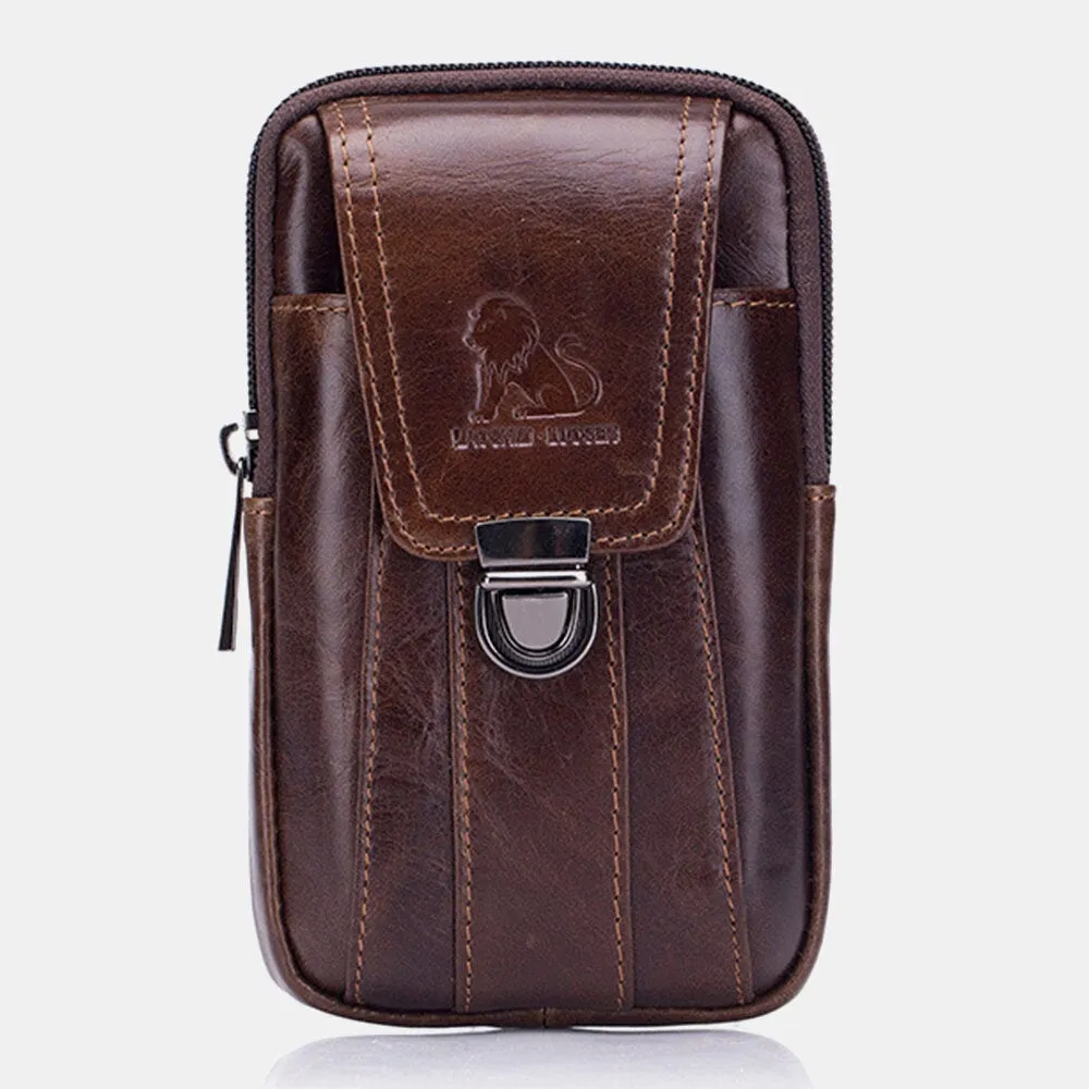 Men Genuine Leather Large Capacity Waterproof Vintage 4.7 Inch Phone Bag Waist