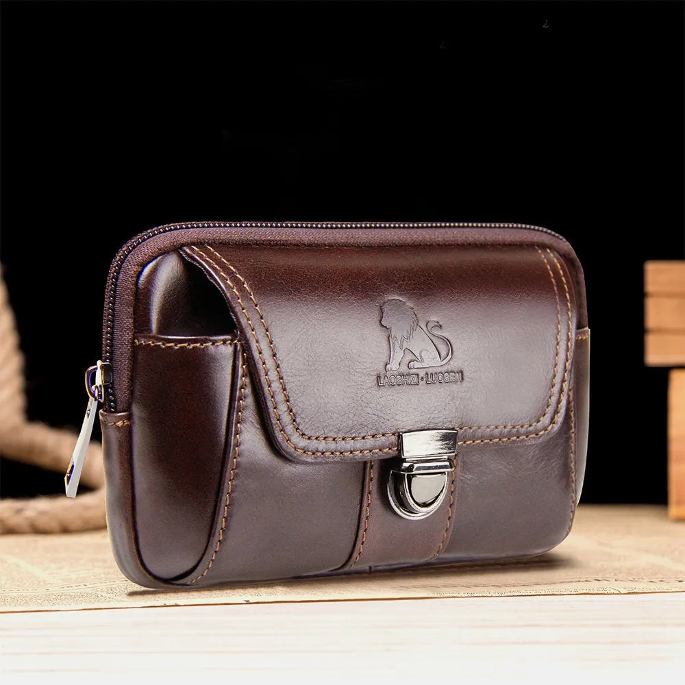 Men Genuine Leather Large Capacity Waterproof Vintage 4.7 Inch Phone Bag Waist