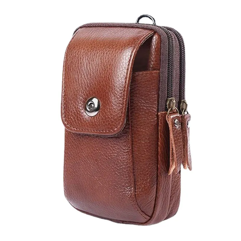 Men Genuine Leather Retro Business Waterproof Hanging 6.3 Inch Phone Bag Waist