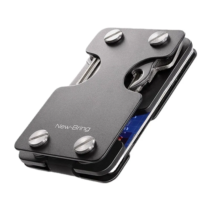 Men One-piece EDC RFID Aluminum Multifunction Tool Keychain Card Case Wallet Money Clip