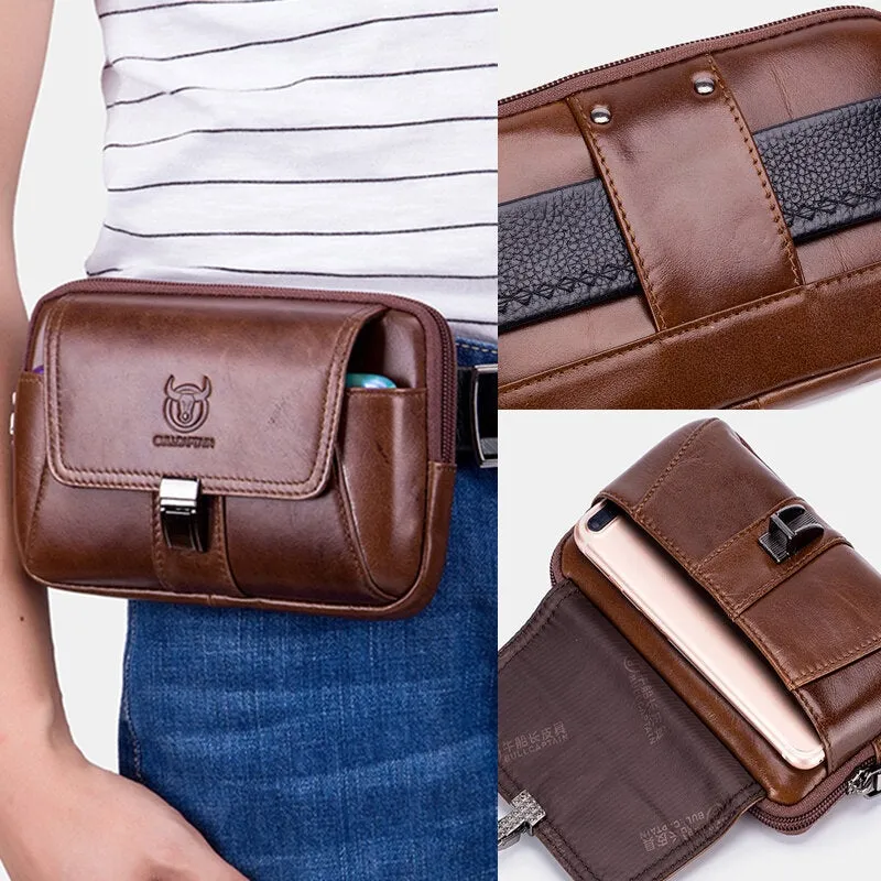 Men Vintage Genuine Leather Waist Bag Belt