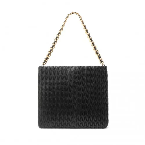 Miss Lulu Sophisticated Embossed PU Leather Commuter Shoulder Bag - Black with Chain Strap