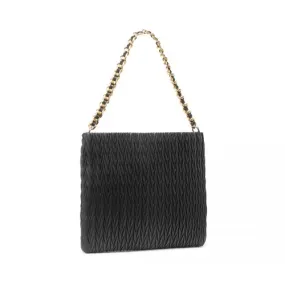 Miss Lulu Sophisticated Embossed PU Leather Commuter Shoulder Bag - Black with Chain Strap