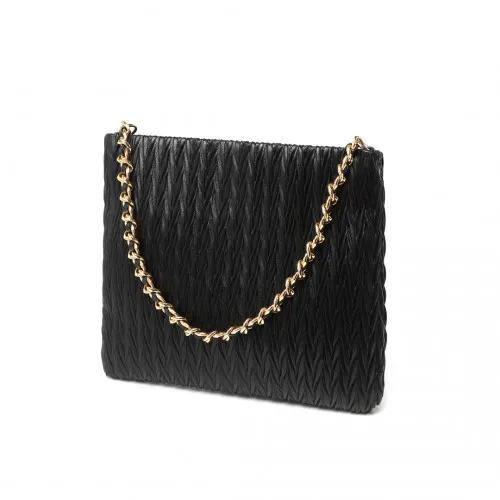 Miss Lulu Sophisticated Embossed PU Leather Commuter Shoulder Bag - Black with Chain Strap