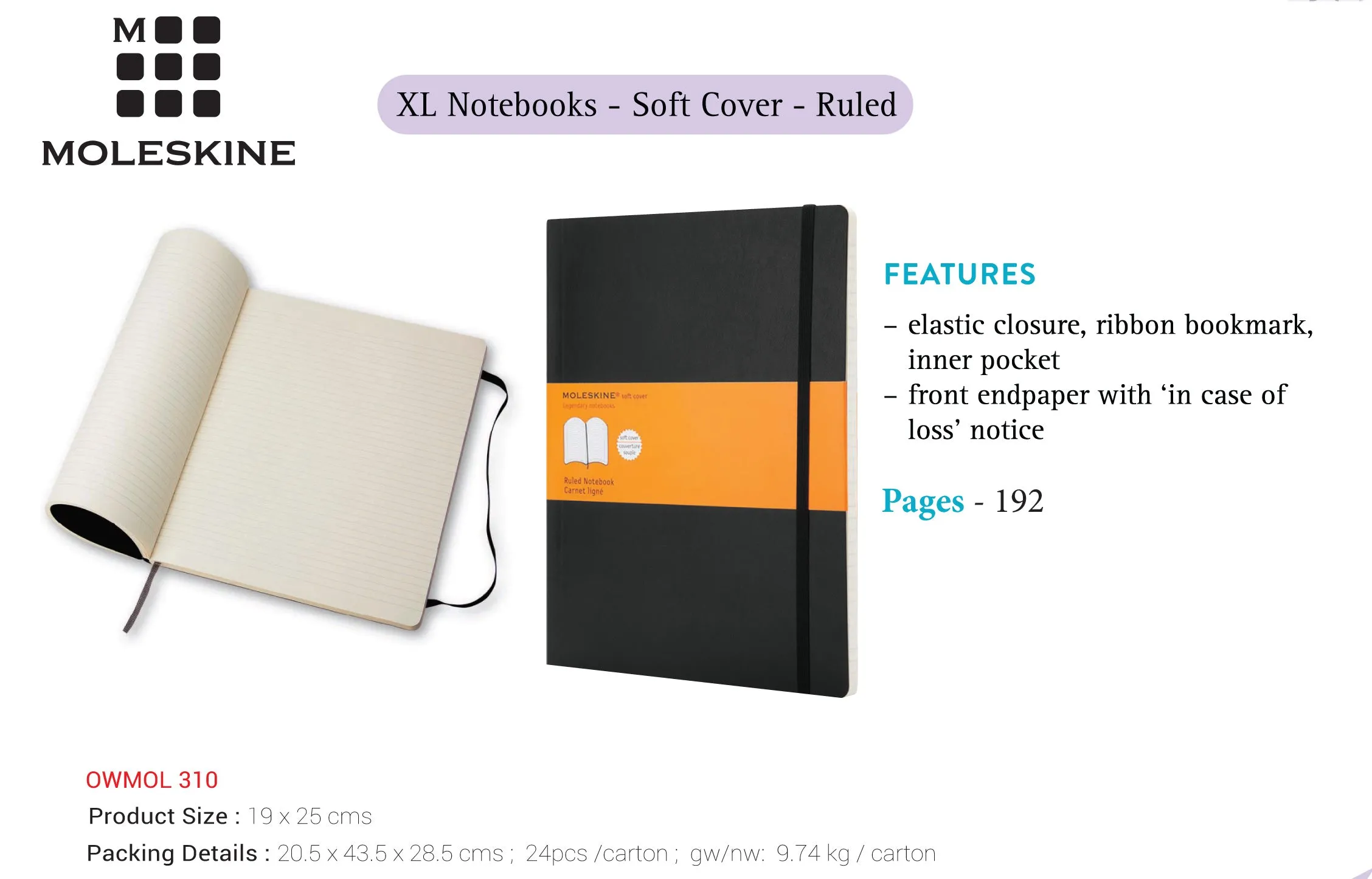 Moleskine XL Notebook - Soft Cover - Ruled - Black