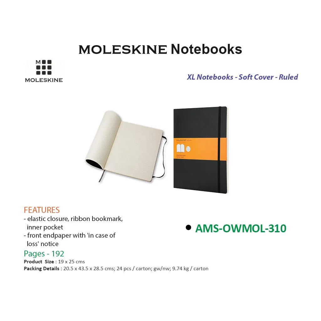 Moleskine XL Notebook - Soft Cover - Ruled - Black