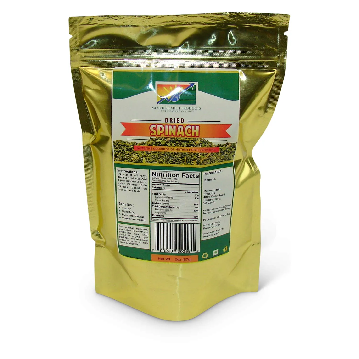 Mother Earth Products - Dehydrated Spinach (2 Cup Mylar Bag)