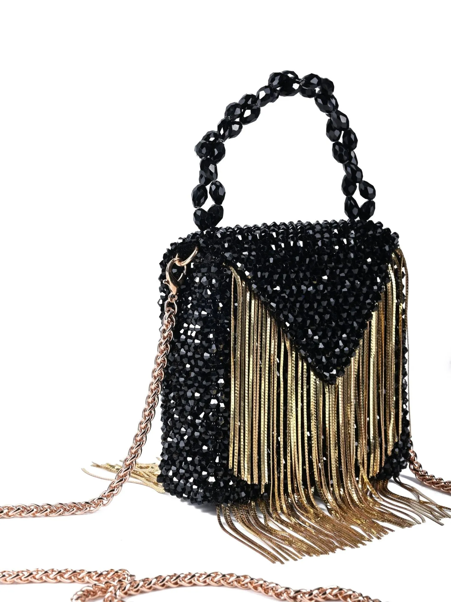 Natali Black Embellished Mini Bag With Gold Chain