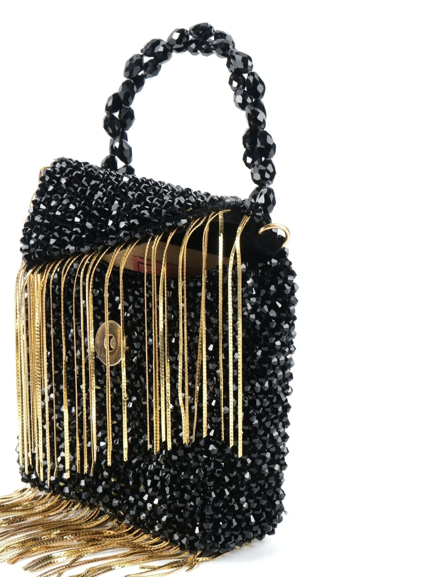 Natali Black Embellished Mini Bag With Gold Chain