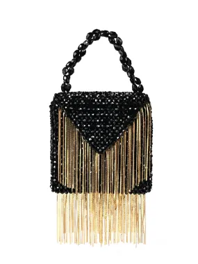 Natali Black Embellished Mini Bag With Gold Chain