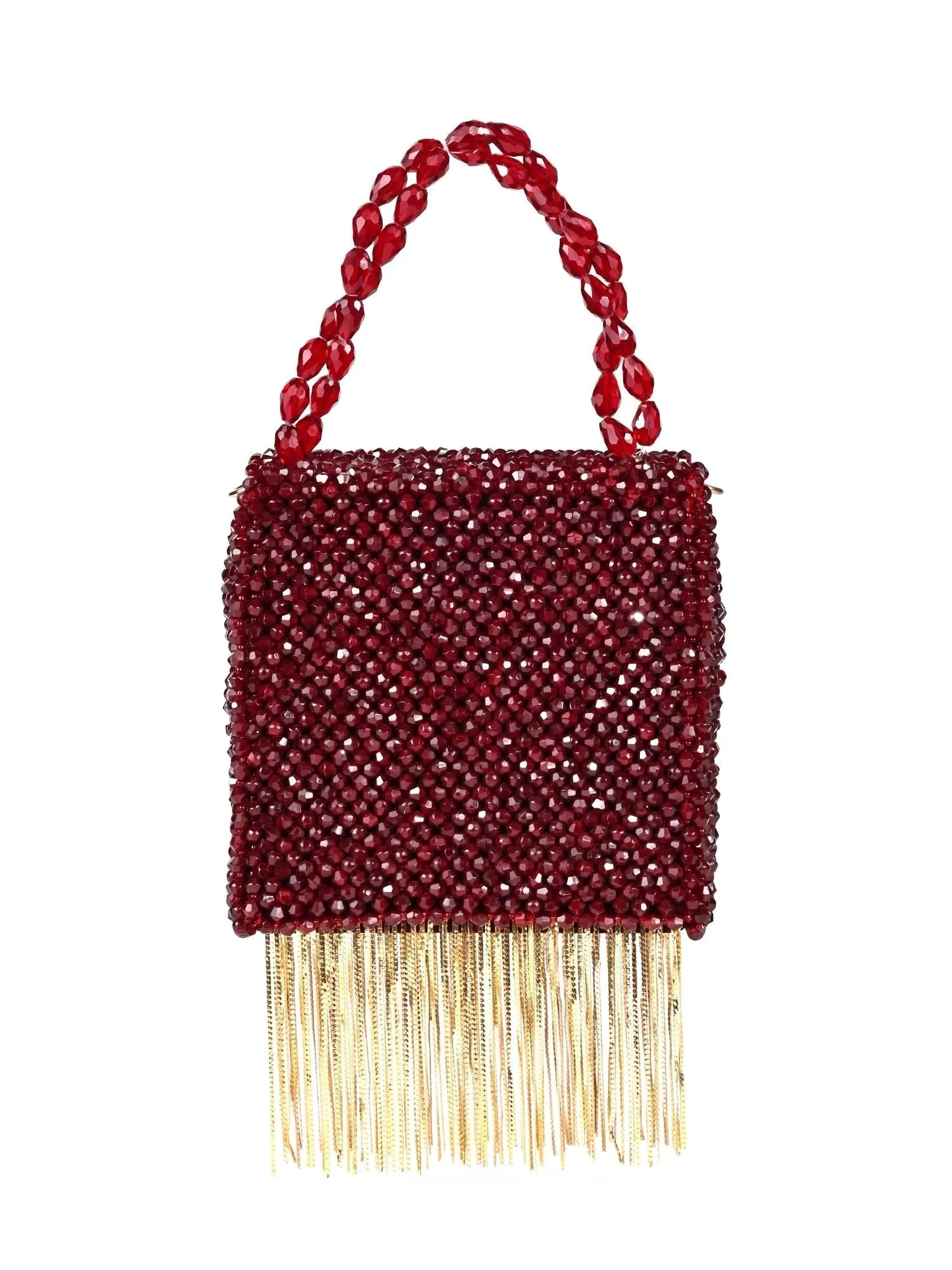 Natali Maroon Embellished Mini Bag With Gold Chain