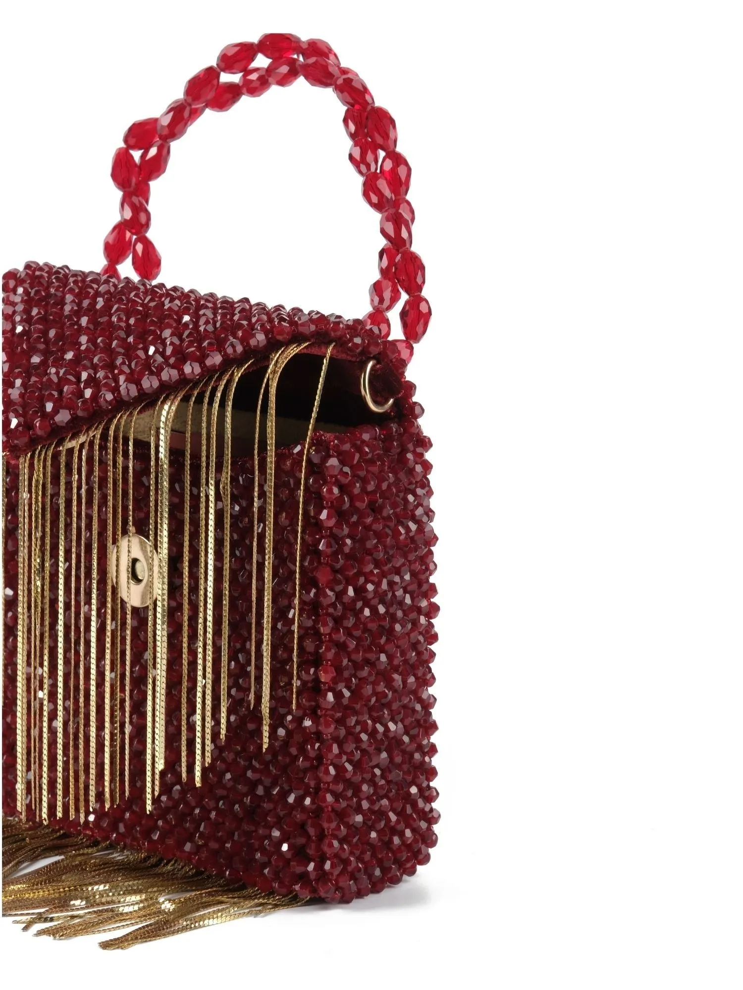 Natali Maroon Embellished Mini Bag With Gold Chain