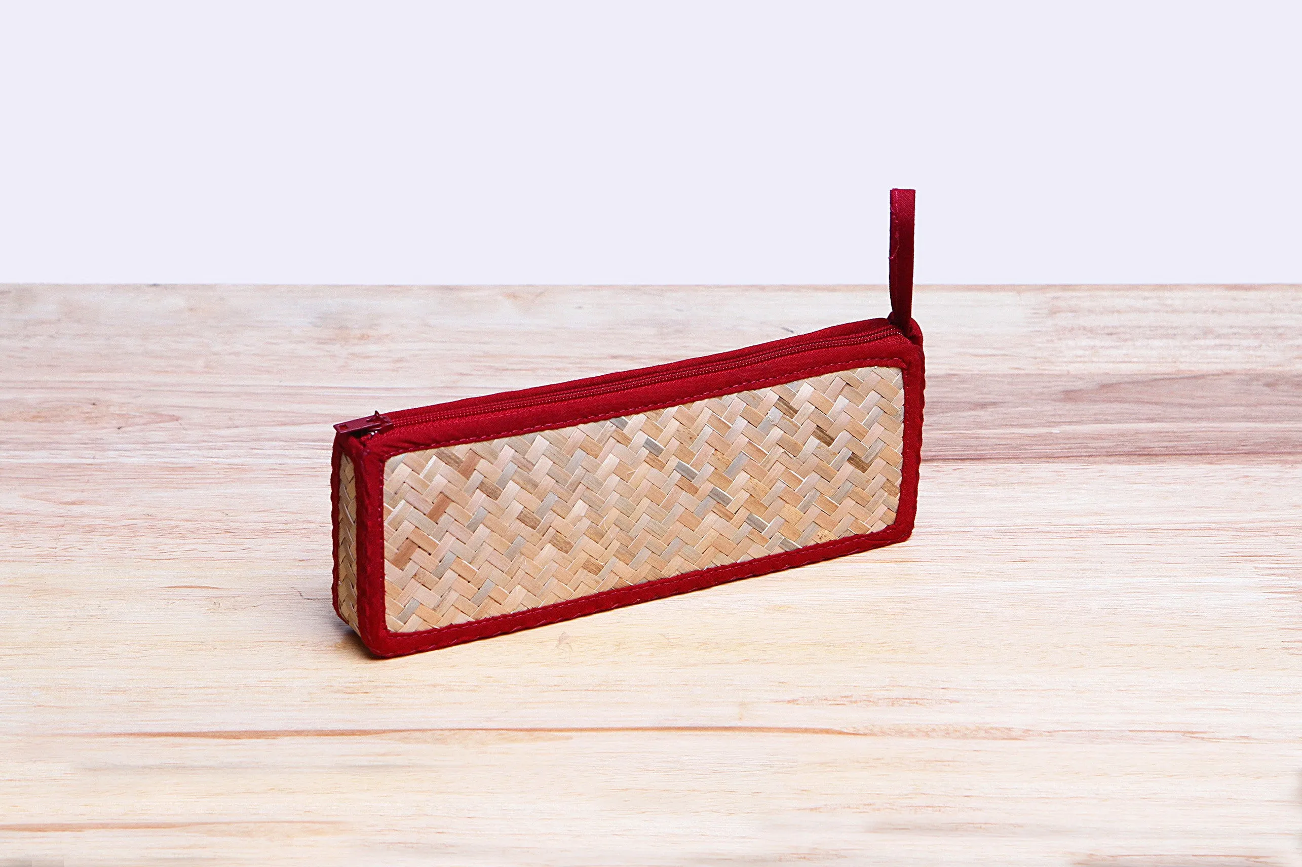 Nattira - Reed Woven Pencil Bag (Red)