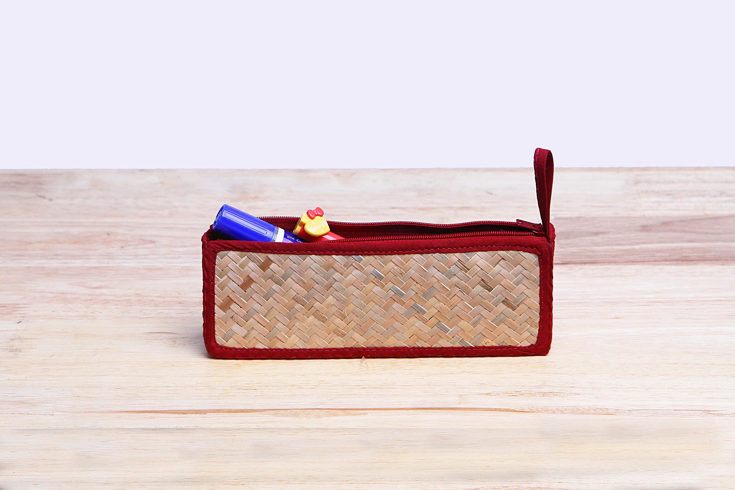 Nattira - Reed Woven Pencil Bag (Red)