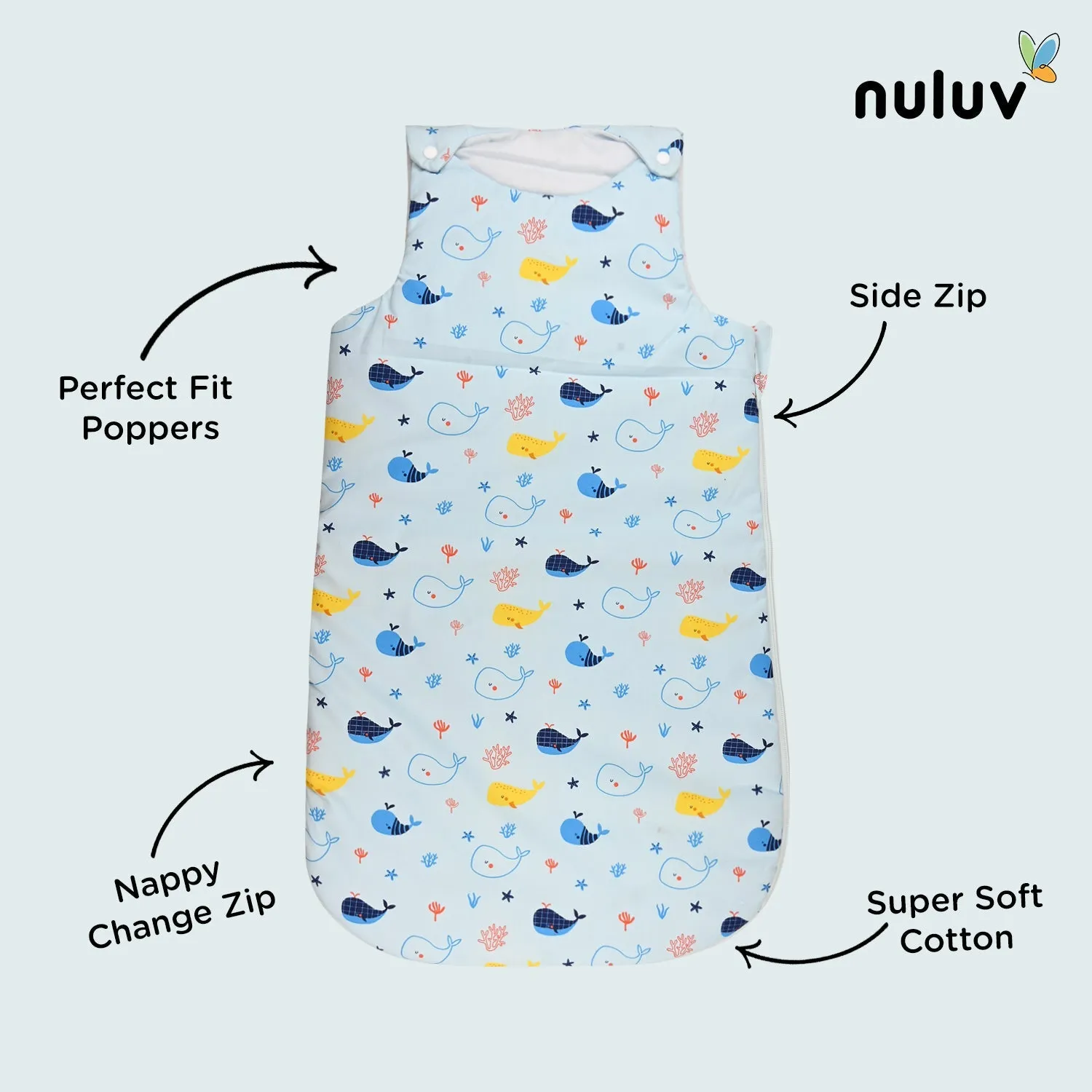 Nuluv Lt Blue Sleeping Bag 100 % Organic Cotton with Antimicrobial Finish