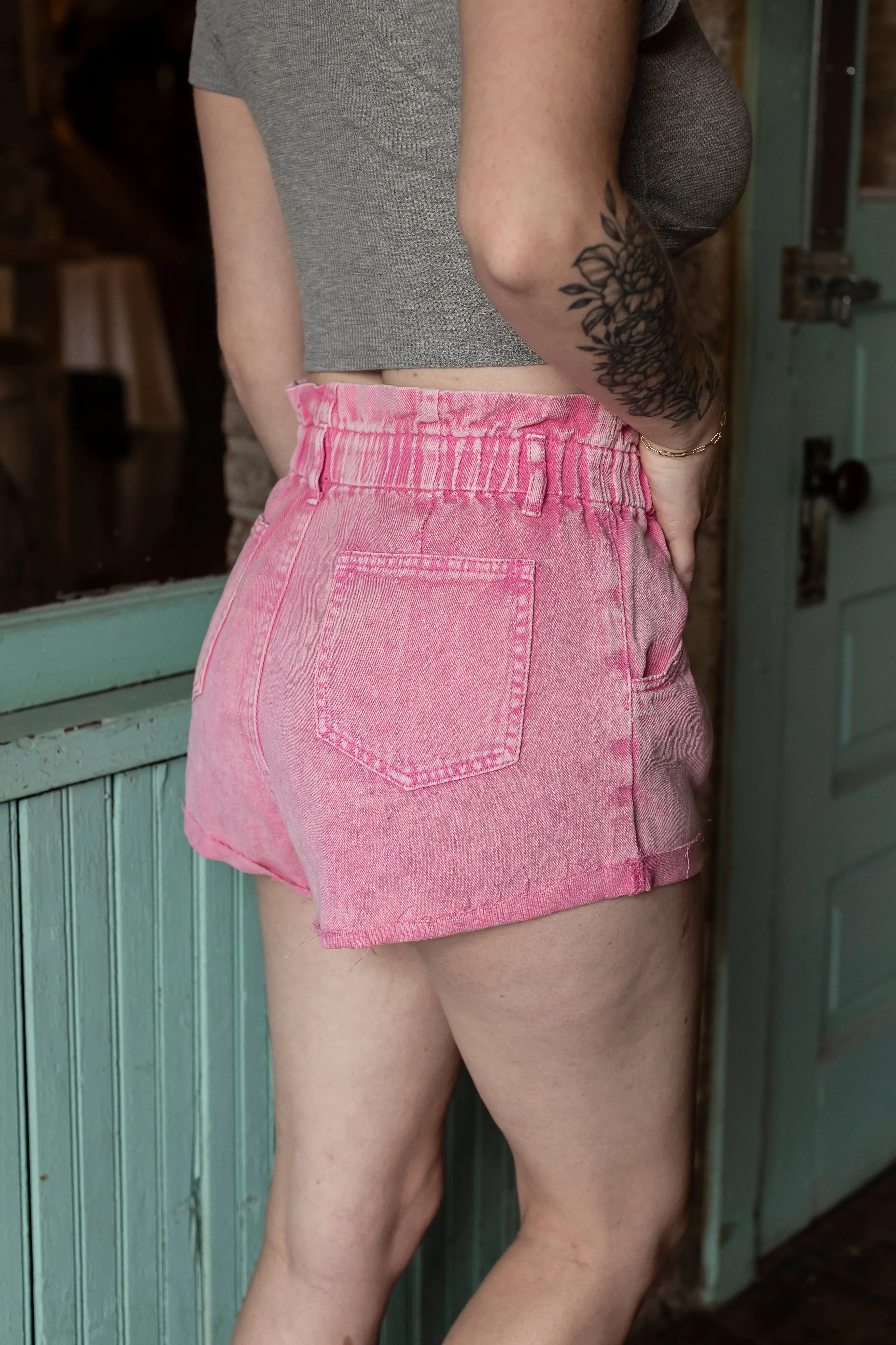 Paper Bag Waist Denim Shorts