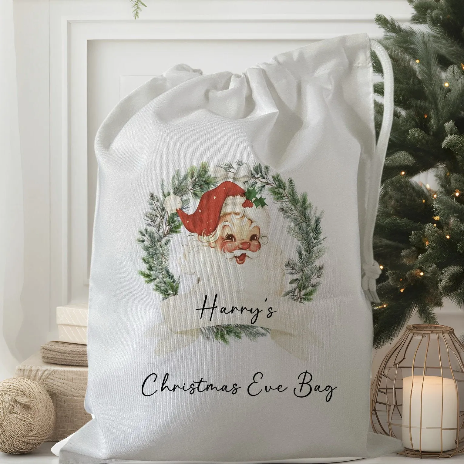 Peronalised Christmas Eve Treat Bag - Santa Wreath