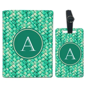 Personalised Passport Cover and Baggage Tag Combo - Green Pattern