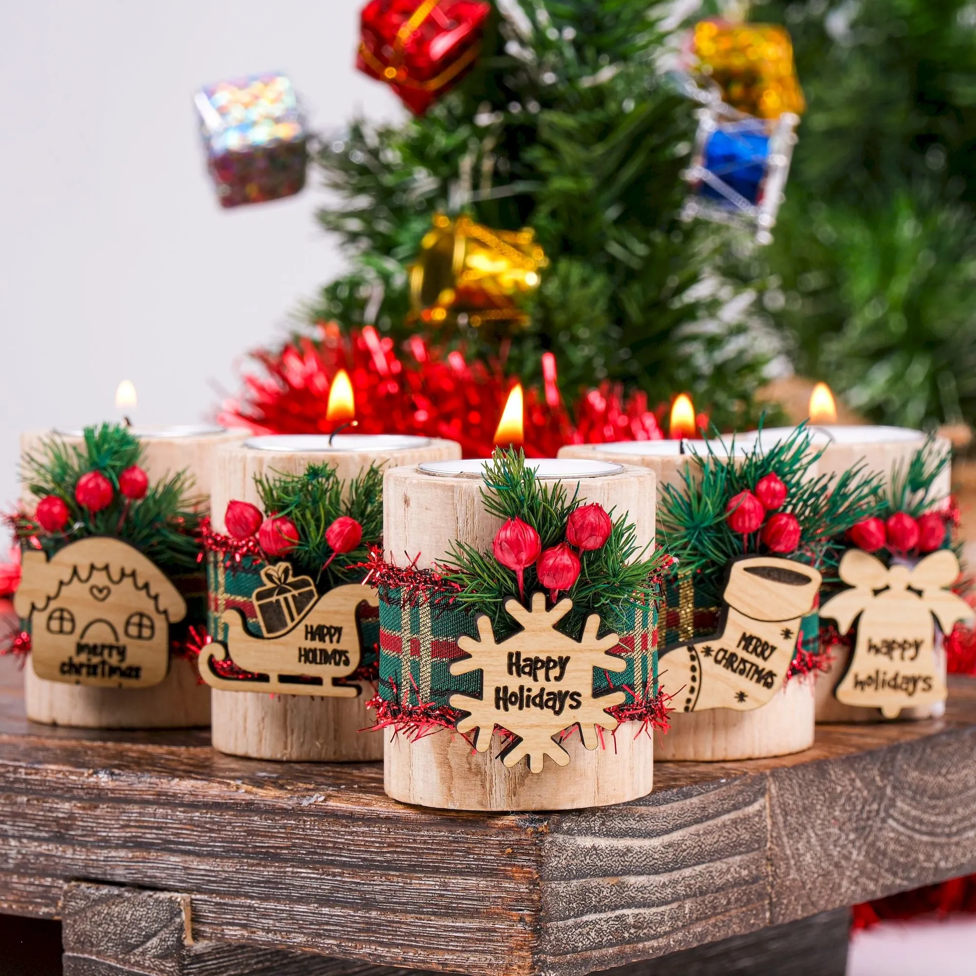 Personalized Christmas Gift, Christmas Wooden Candle Holder, Noel New Year Happy Holiday Gifts, Christmas 2024 Ornament, Gift Exchange