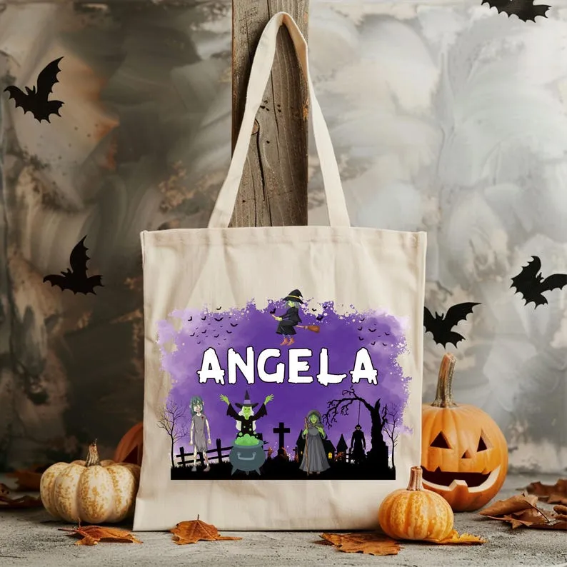 Personalized Halloween Tote Bag, Custom Name Trick or Treat Bag