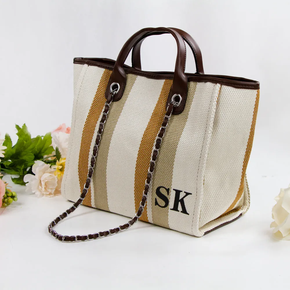 Personalized Medium Striped Tote Bag