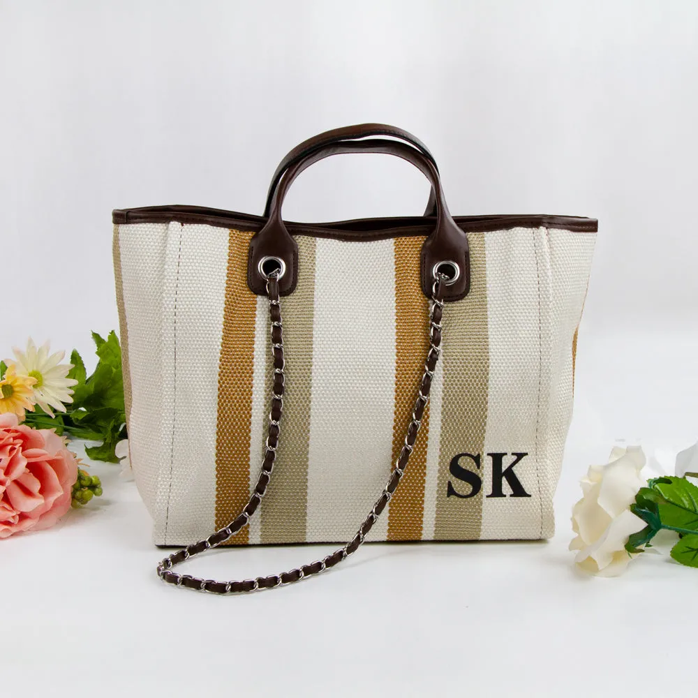 Personalized Medium Striped Tote Bag