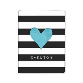 Personalized Passport Cover for Girl - Blue Heart With Strips