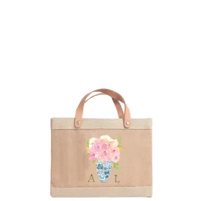 Petite Market Bag in Natural Bouquet with Porcelain Vase by Amy Logsdon