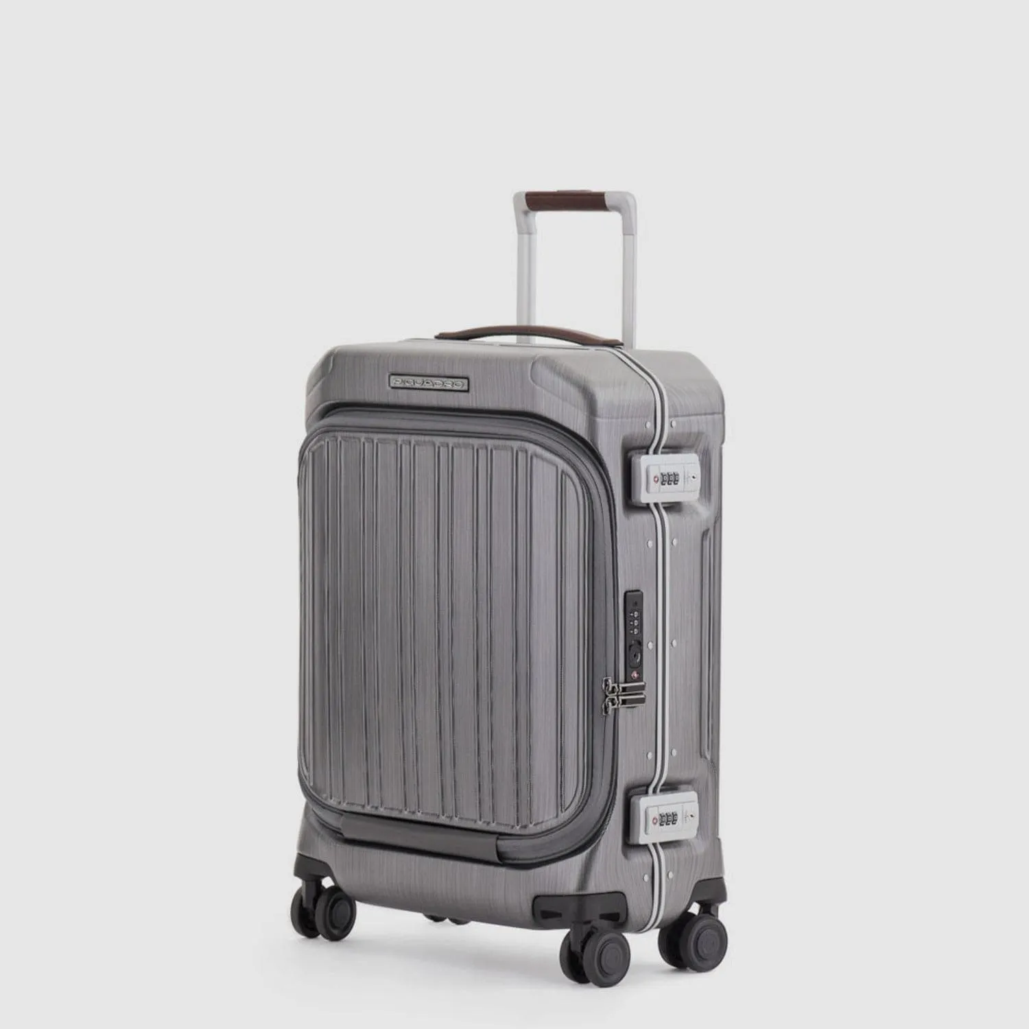 Piquadro Pqlm-Frame 55Cm Fast-Check With Compute Holder Hardcase 4 Double Wheel Cabin Luggage Trolley Black / Light Brown - Bv4426Pqlm/Ncu