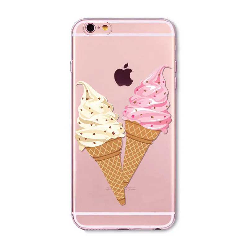 Rainbow Color Food Donuts Macaron Phone Cases For iphone 6 6S 5 5S SE 7 8 Pizza Transparent Soft