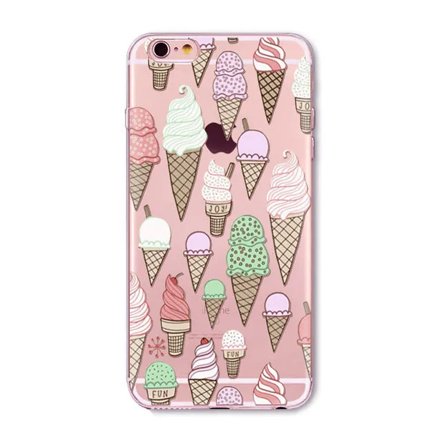 Rainbow Color Food Donuts Macaron Phone Cases For iphone 6 6S 5 5S SE 7 8 Pizza Transparent Soft