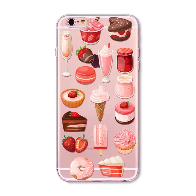 Rainbow Color Food Donuts Macaron Phone Cases For iphone 6 6S 5 5S SE 7 8 Pizza Transparent Soft