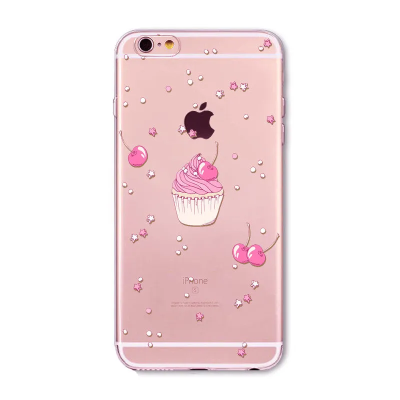 Rainbow Color Food Donuts Macaron Phone Cases For iphone 6 6S 5 5S SE 7 8 Pizza Transparent Soft