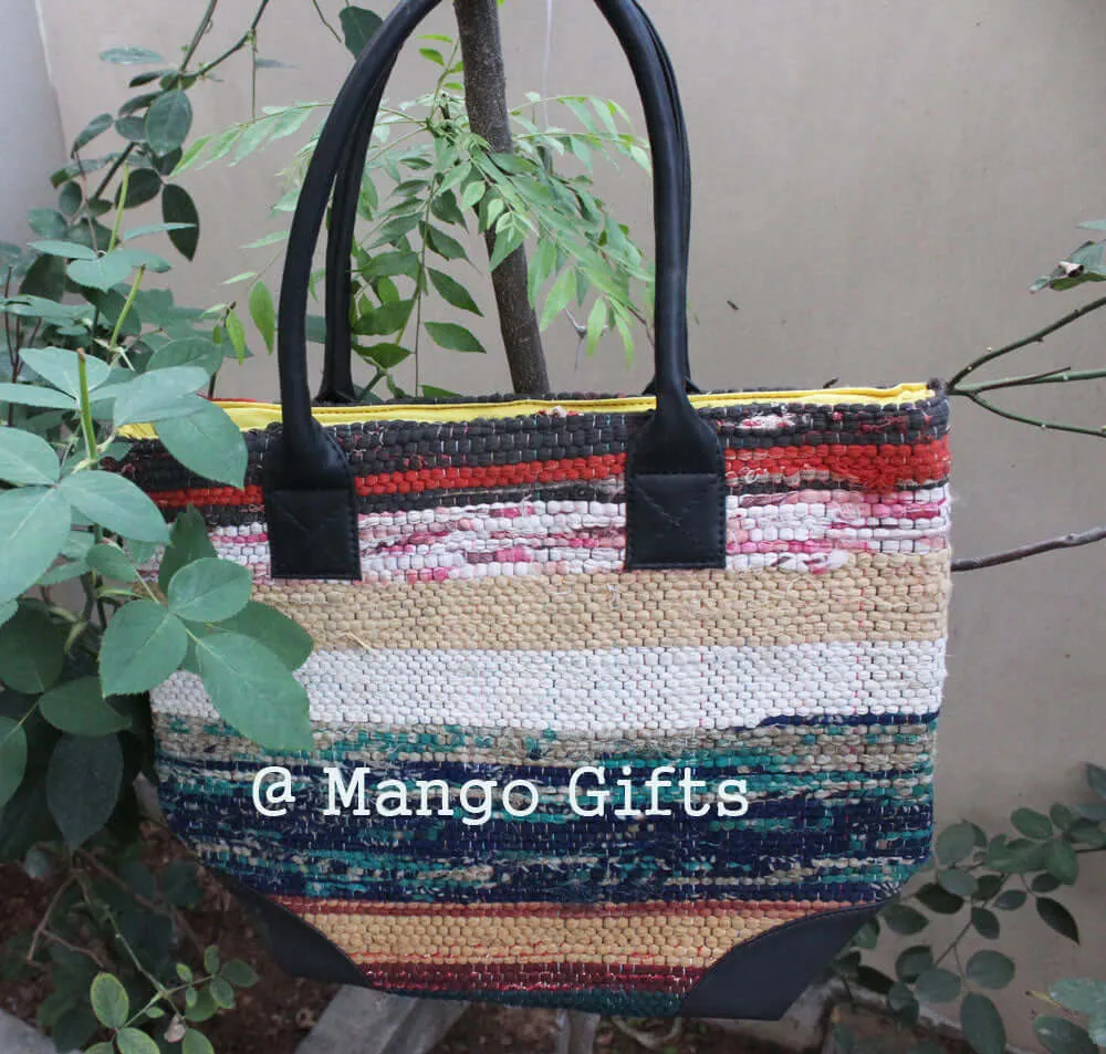 Recycled Durrie Tota/Tote Bag Hand Stitch Shopping Bag