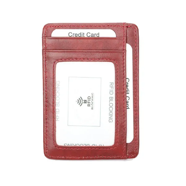 Red Grained Leather RFID Card Holder with AirTag Holder 紅色真牛皮RFID安全防盜信用卡套AirTag追踪器位 CH19049