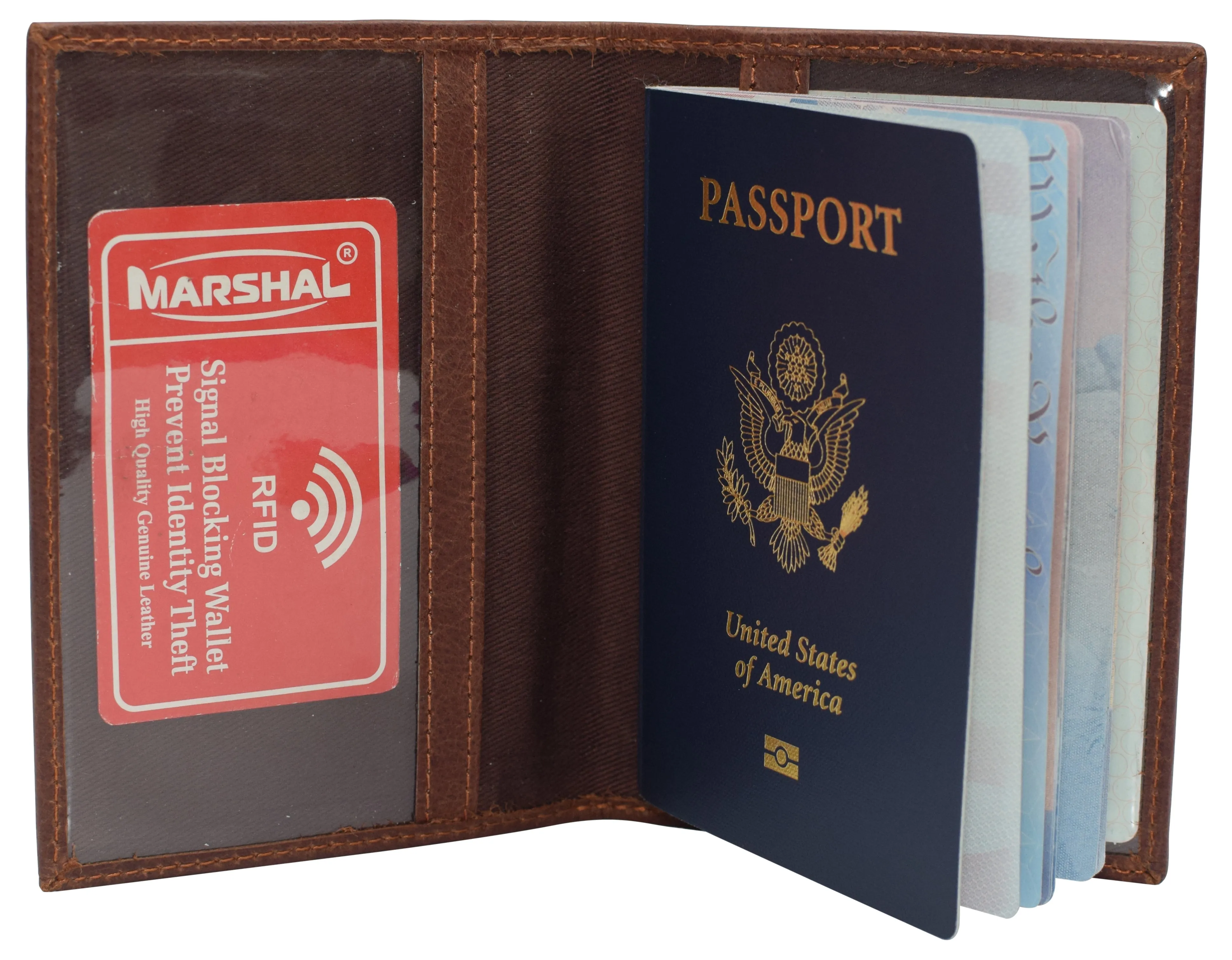 RFID520151NUTN Real Leather RFID Blocking Travel Passport Holder with Vaccine Card Slot