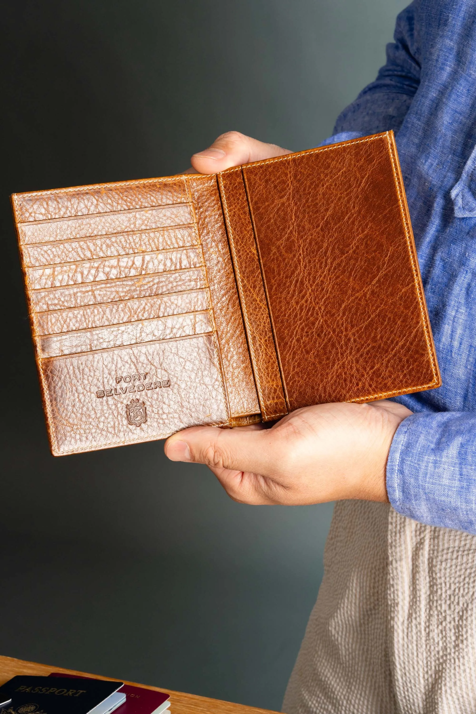 Saddle Brown Full-Grain Leather Passport Holder