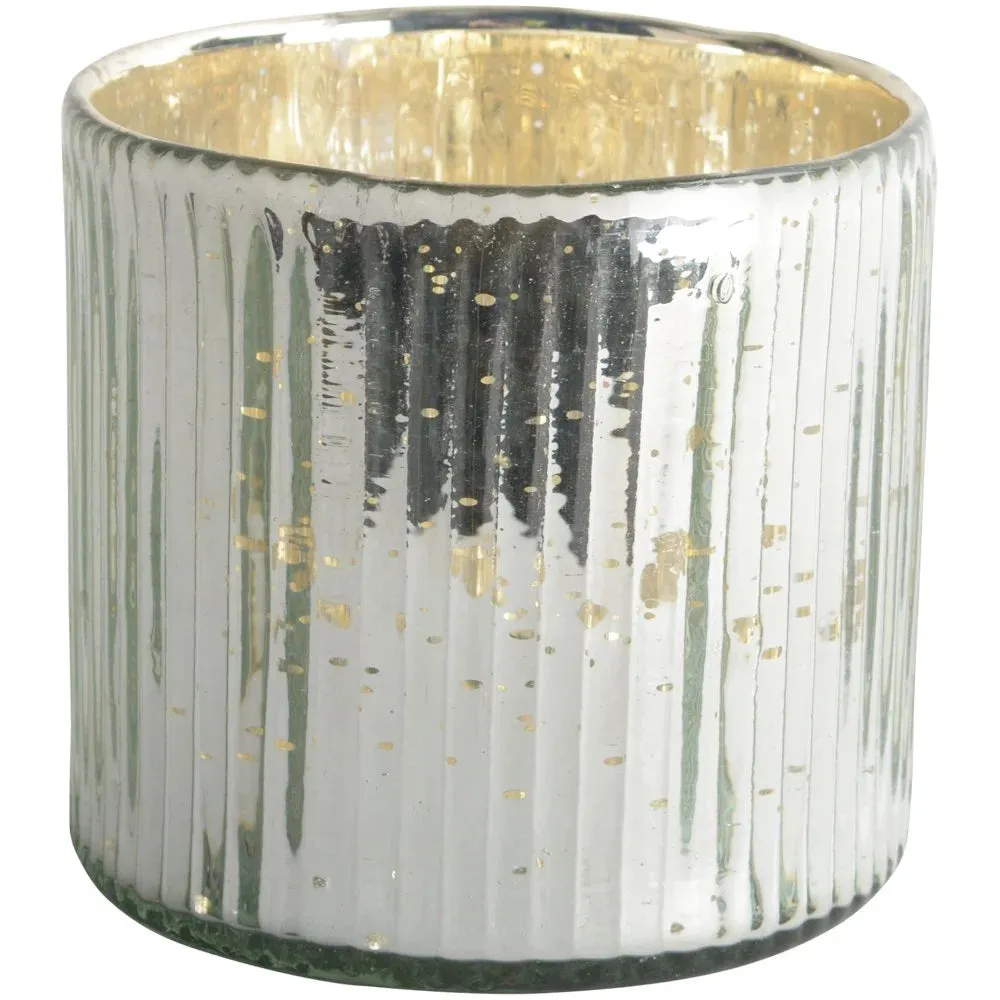 Silver Ribbed Glass Candle Holder - Small