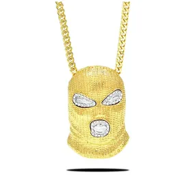 Ski Mask Chain Robber Necklace Simulated Diamond Chain Hip Hop Pendant Gun Money Bag Chain Silver Gold Color Metal Alloy 24in.