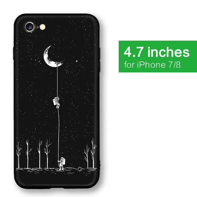 Space Moon Astronaut Pattern Phone Cases For iphone 7; 8 Case For iphone; 7plus; 8Plus