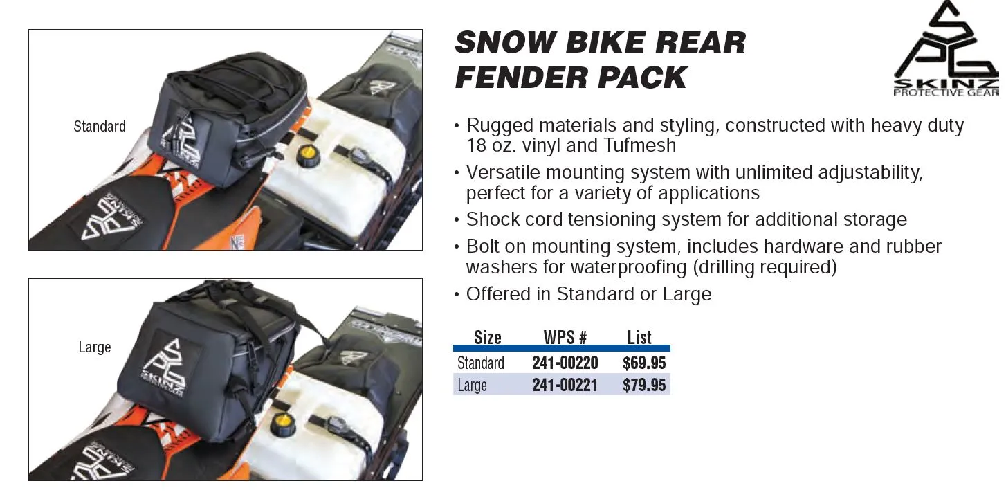 SPG Snow Bike Rear Fender Pack, Standard Size Rear Fender Bag For Dirt Bikes