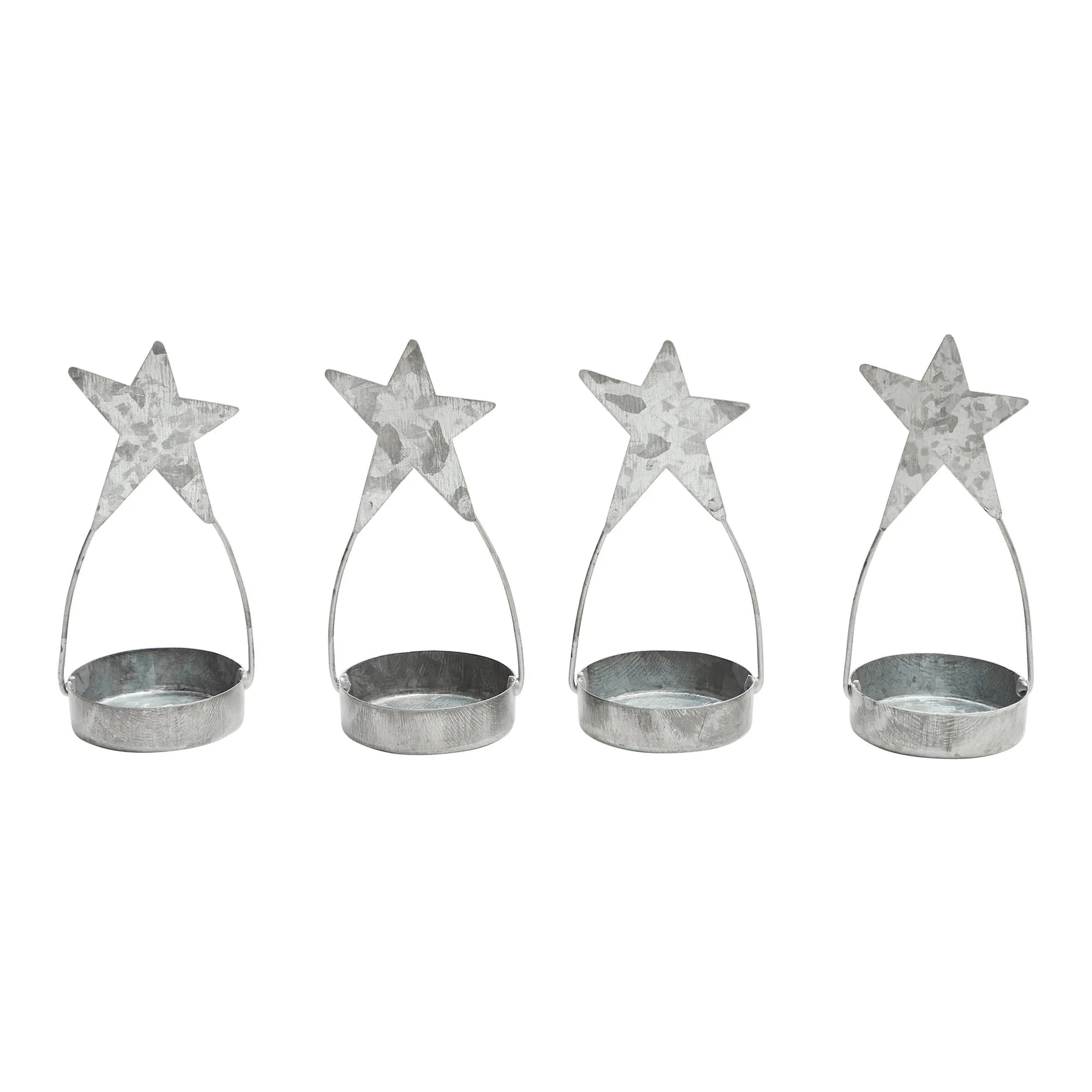 Star Tealight Holder Galvanized Set of 4 4x1.75x1.75