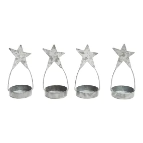 Star Tealight Holder Galvanized Set of 4 4x1.75x1.75