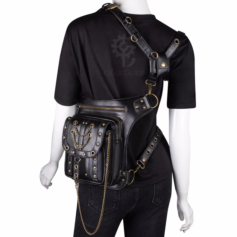 SteamPunk Leather Waist Bag Retro Crossbody Bikers Bag