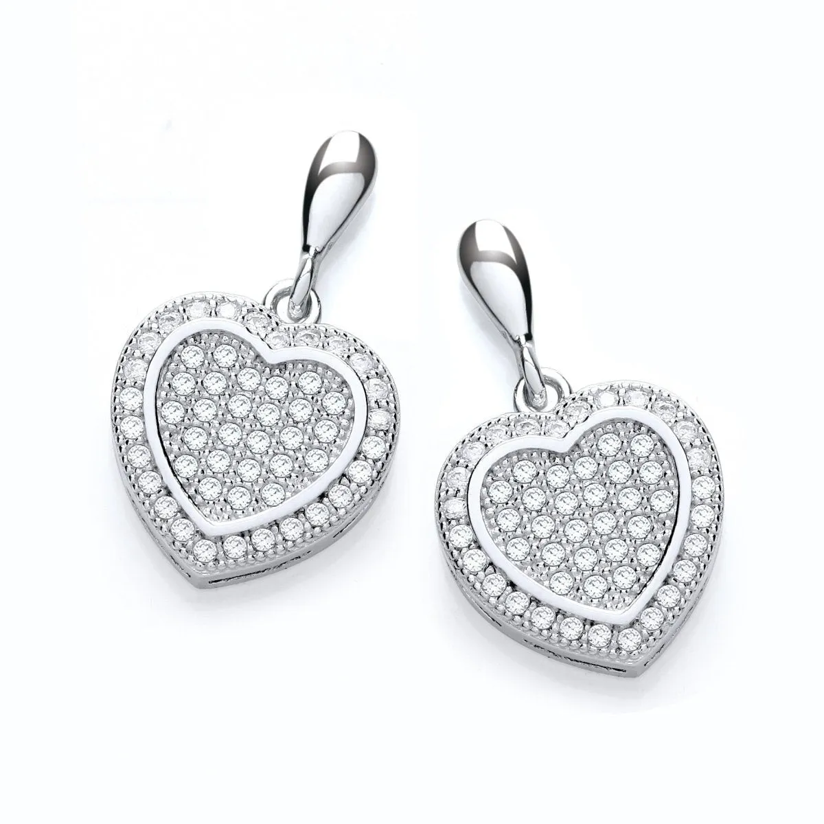 Sterling Silver Heart CZ Drop Earrings