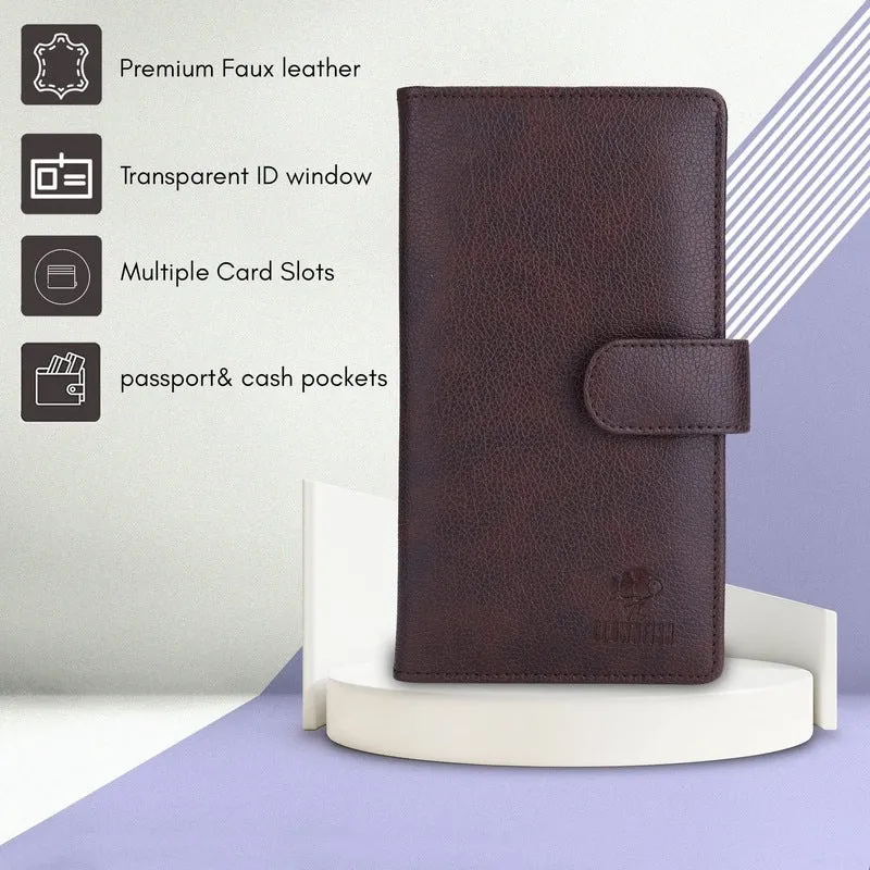 THE CLOWNFISH Gale Series Unisex Faux Leather Passport Wallet Travel Document Organizer with Multiple Card Holder Slots (Dark Brown)