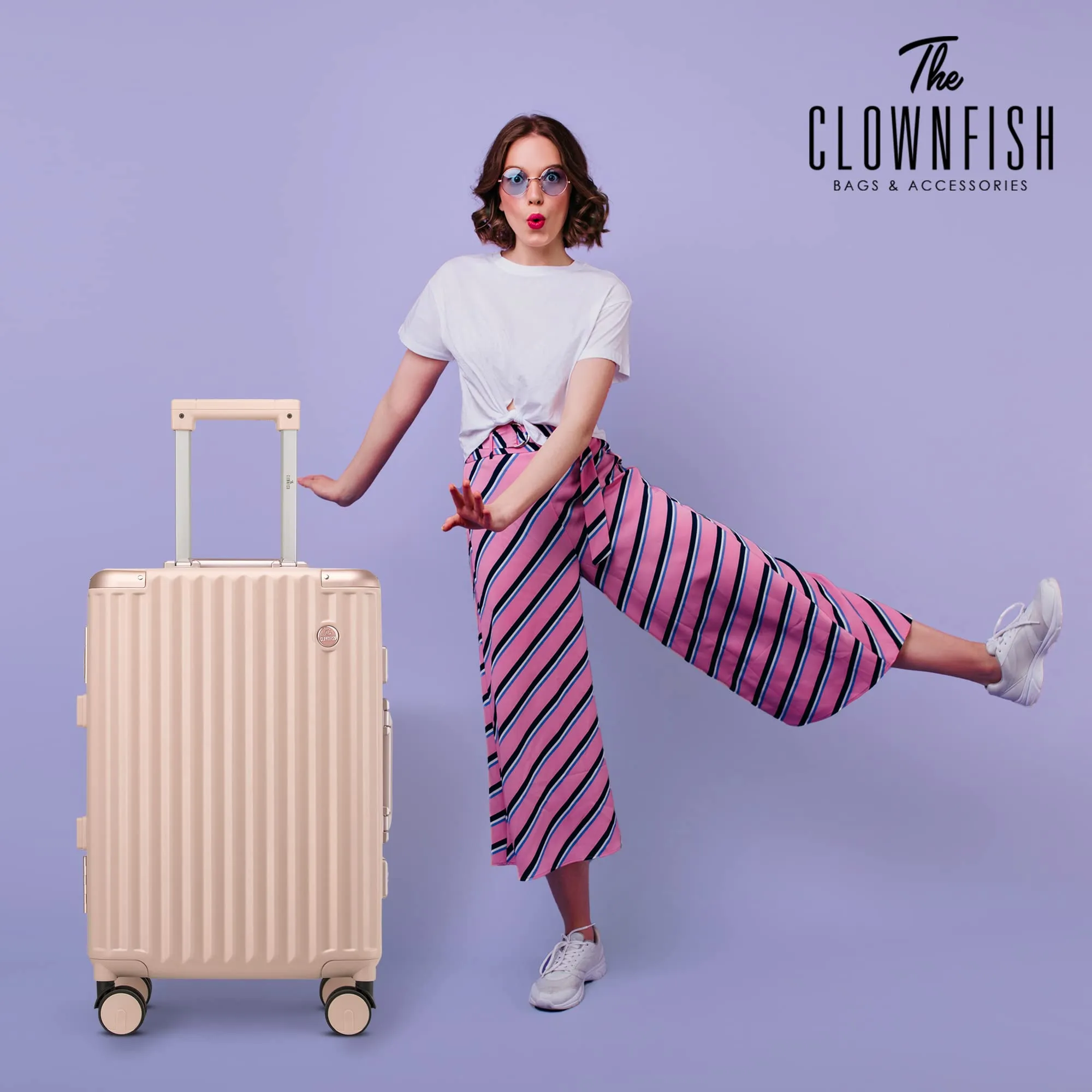 THE CLOWNFISH Stark Series Luggage PolyCarbonate Hard Case Suitcase Eight Wheel Trolley Bag with Double TSA Locks- Blush Pink (Medium size, 67 cm-26 inch)