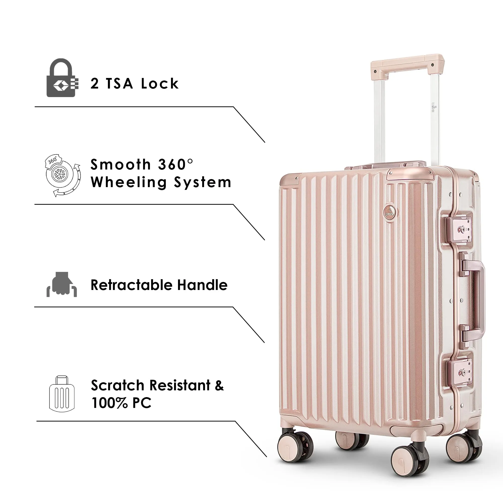 THE CLOWNFISH Stark Series Luggage PolyCarbonate Hard Case Suitcase Eight Wheel Trolley Bag with Double TSA Locks- Blush Pink (Medium size, 67 cm-26 inch)