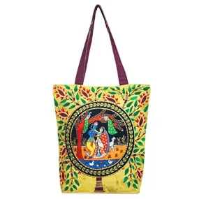 Tikuli Polyester Durable Canvas Large Size Printed Tote Bag for Women with ZIP (Gold Brown)