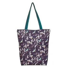 Tikuli Polyester Durable Canvas Large Size Printed Tote Bag for Women with ZIP (Purple Multi)